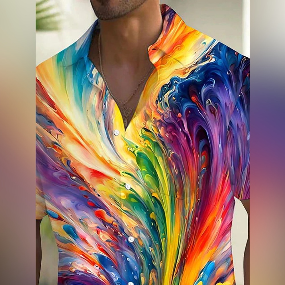 Royaura® Vintage Gradient Art Print Men's Pride Month Button Down - Picture 2 of 10